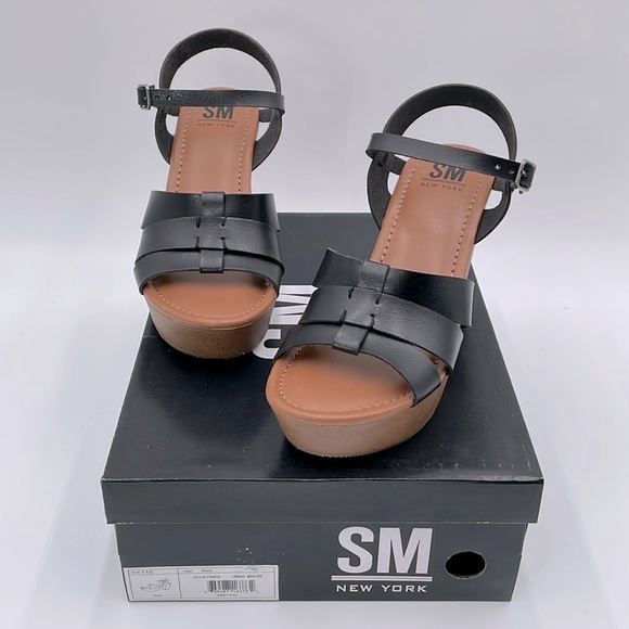 SM New‎ York Black Winter Chunky Platform Heels Sandals Shoes 70s 90s Y2K NIB - Picture 11 of 15